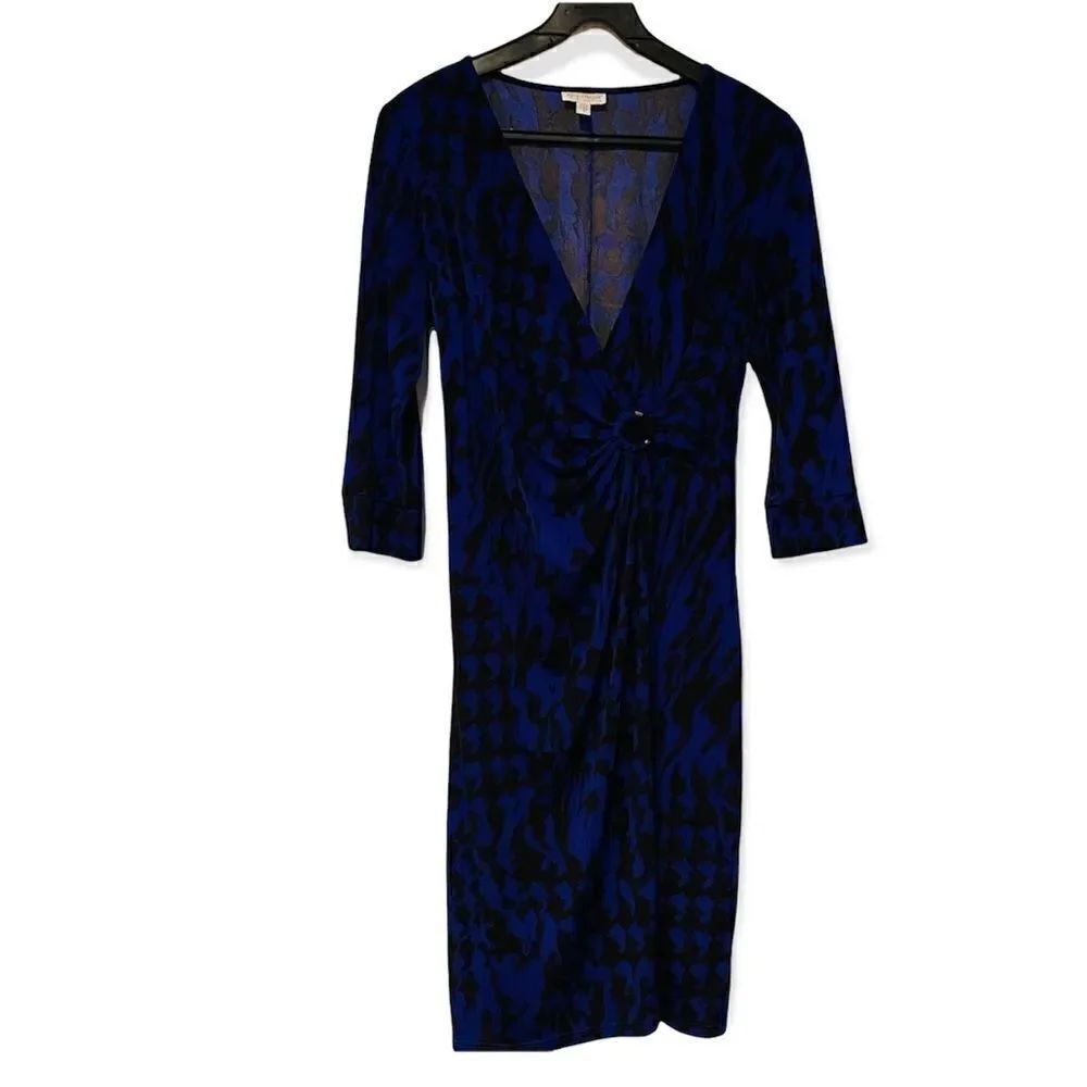A Pea In The Pod Maternity Blue/Black Faux Wrap Dress Size Medium